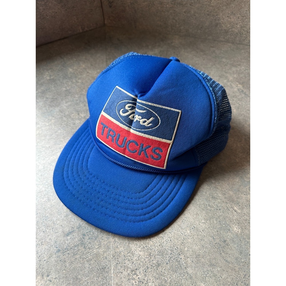 Vintage Ford Trucks Cars Mechanic Men's Patch Snapback Trucker Hat Made USA Blue